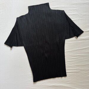 Issey Miyake Pleats Please High Neck Short Sleeve Top